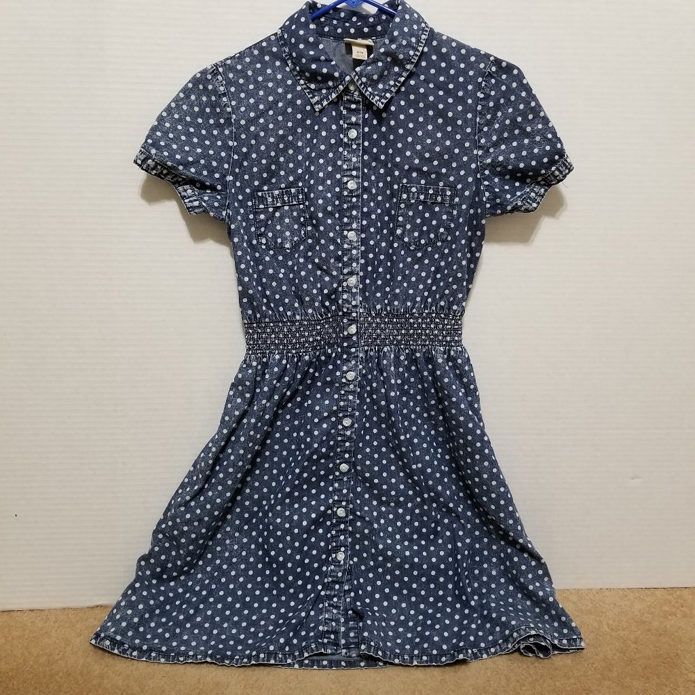 Mossimo dress Medium chambray polka dot button front shirtdress aged wash retro
